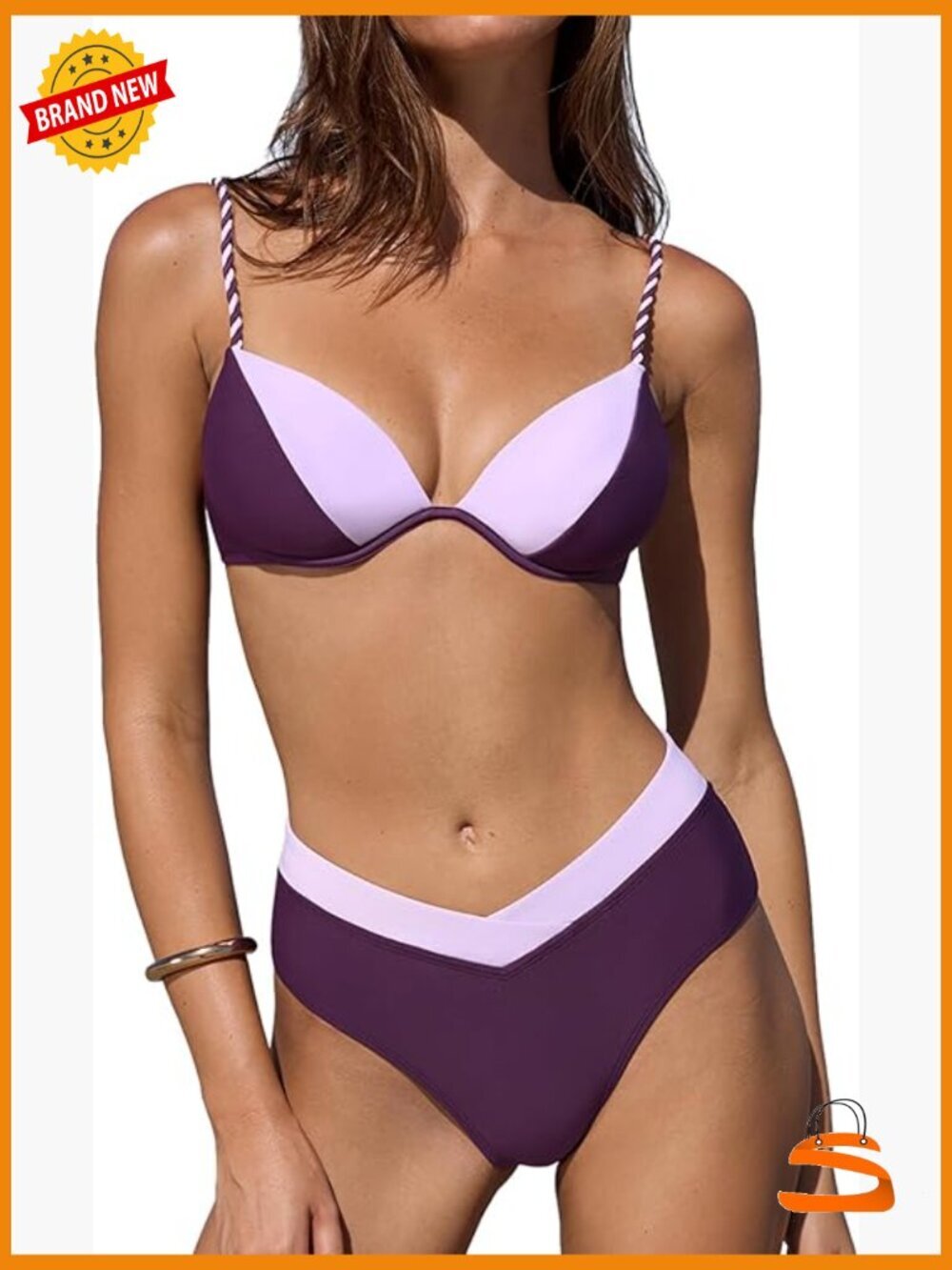 High Waisted Bikini Set Underwire Push Up Adjustable Straps V Cut